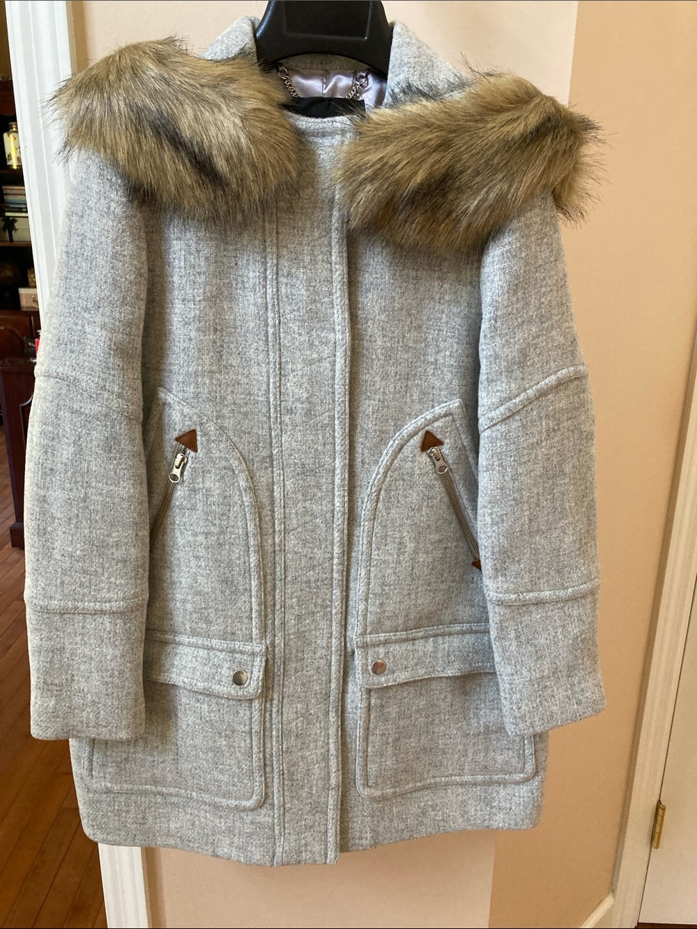 NWT J.Crew Chateau Wool Italian Stadium Cloth Hooded Parka 0 Petite